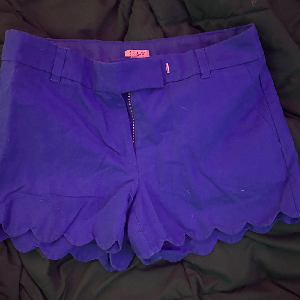 J. Crew High Waist Scalloped Hem Shorts - Vibrant Blue